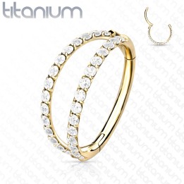 Anneau hélix et conch titane doré – Double rangée de strass