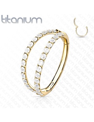Anneau hélix et conch titane doré – Double rangée de strass