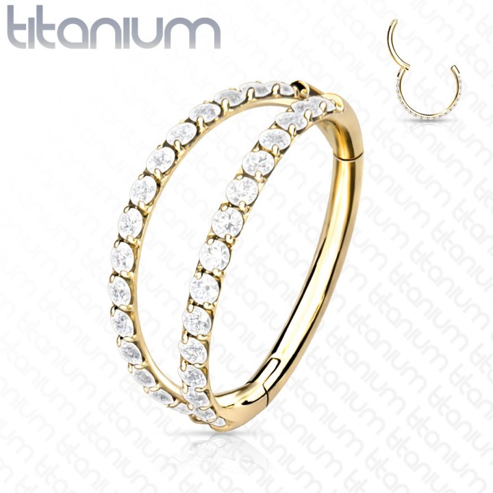 Anneau hélix et conch titane doré – Double rangée de strass