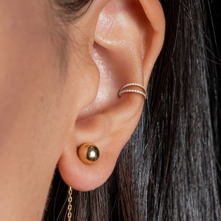 Anneau hélix et conch titane doré – Double rangée de strass