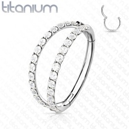 Anneau hélix et conch titane argenté – Double rangée de strass