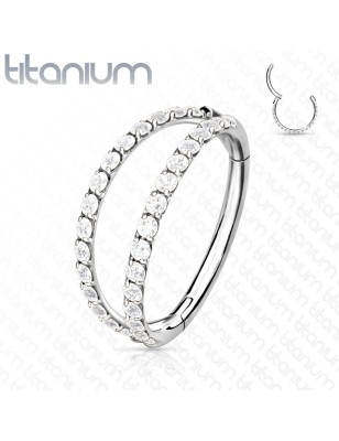 Anneau hélix et conch titane argenté – Double rangée de strass