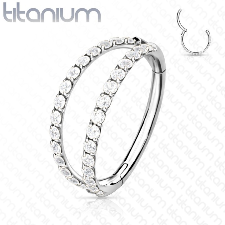 Anneau hélix et conch titane argenté – Double rangée de strass