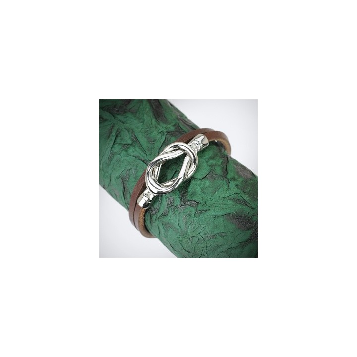 Bracelet cuir marron noeud acier