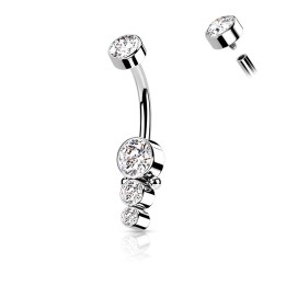 Piercing nombril acier – Design 3 strass brillants, élégant et durable