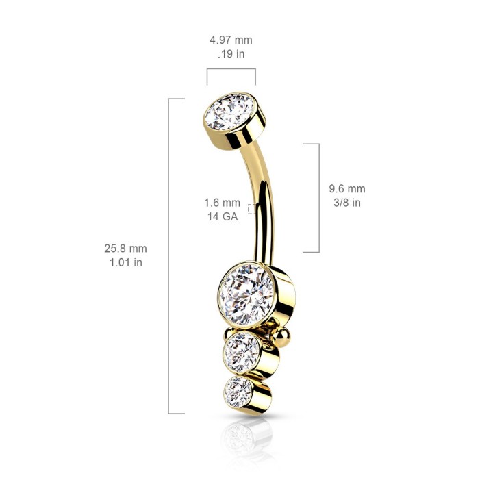 Piercing nombril doré – Acier chirurgical à 3 strass étincelants