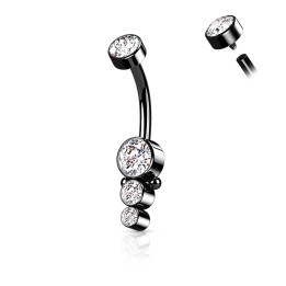 Piercing nombril noir – Acier noir à 3 strass brillants