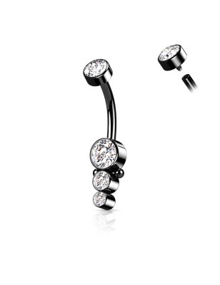 Piercing nombril noir – Acier noir à 3 strass brillants