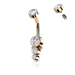 Piercing nombril or rose – Acier chirurgical à 3 strass scintillants