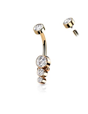 Piercing nombril or rose – Acier chirurgical à 3 strass scintillants