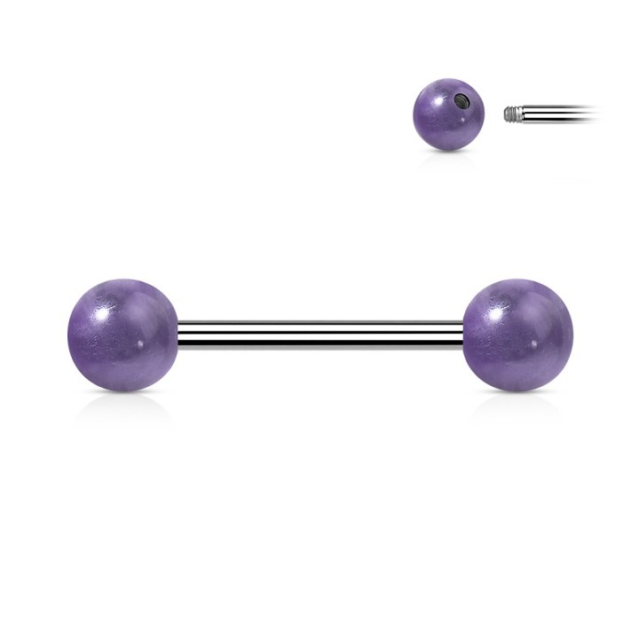 Piercing téton améthyste – Barre droite acier et pierre naturelle