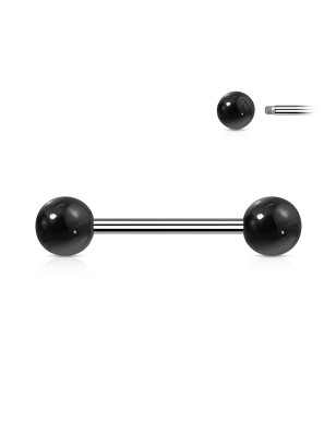 Piercing téton agate noire – Barre acier et boules pierre naturelle