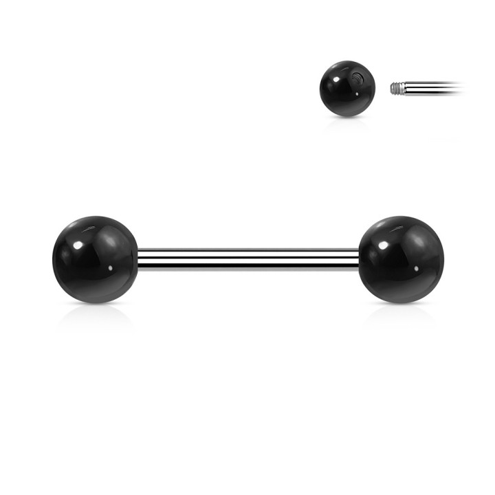 Piercing téton agate noire – Barre acier et boules pierre naturelle