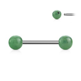 Piercing téton jade vert – Barre acier et boules pierre naturelle