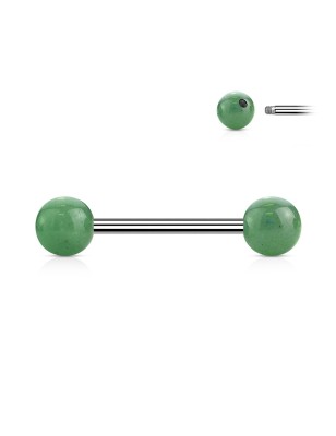 Piercing téton jade vert – Barre acier et boules pierre naturelle