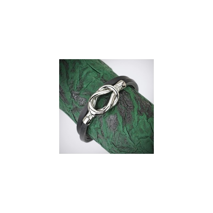 Bracelet cuir noir noeud acier