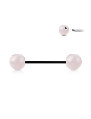 Piercing téton quartz rose – Barre acier et boules pierre naturelle