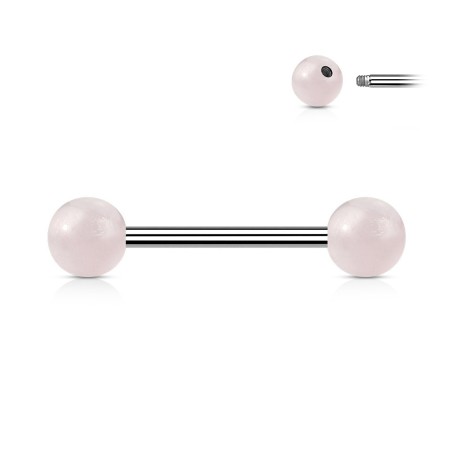 Piercing téton quartz rose – Barre acier et boules pierre naturelle