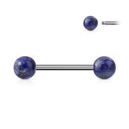 Piercing téton sodalite – Barre acier et boules pierre naturelle