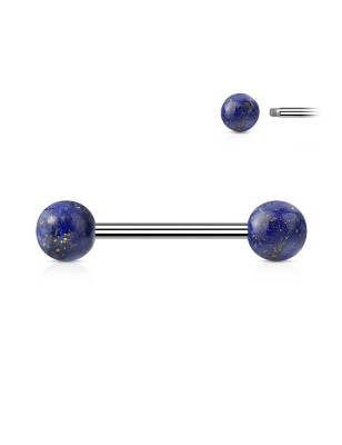 Piercing téton sodalite – Barre acier et boules pierre naturelle