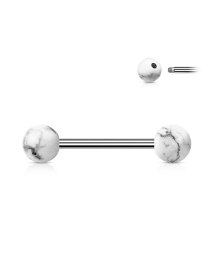 Piercing téton howlite – Barre acier et boules pierre naturelle