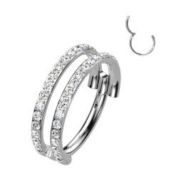 Anneau d’oreille titane zircons double rangée – Hélix & Conch
