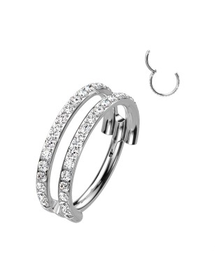 Anneau d’oreille titane zircons double rangée – Hélix & Conch