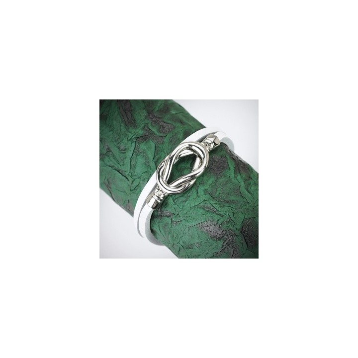 Bracelet cuir blanc noeud acier