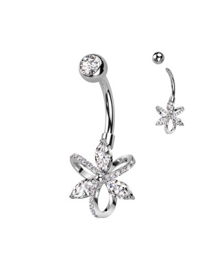 Piercing nombril fleur cristal – Acier inoxydable