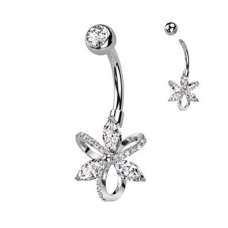 Piercing nombril fleur cristal – Acier inoxydable