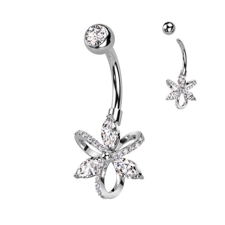 Piercing nombril fleur cristal – Acier inoxydable