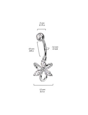 Piercing nombril fleur cristal – Acier inoxydable