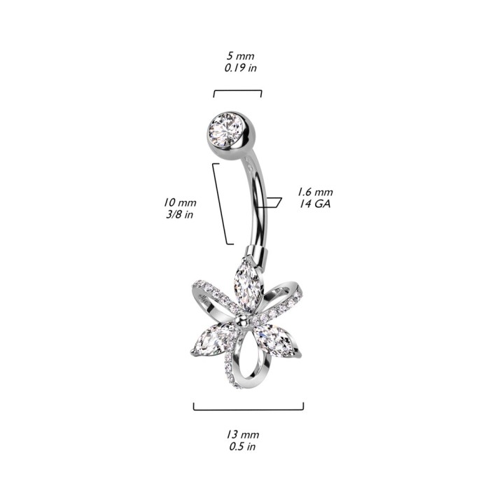Piercing nombril fleur cristal – Acier inoxydable