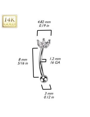 Piercing arcade or blanc 14K couronne zircons | Bijou raffiné