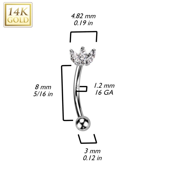 Piercing arcade or blanc 14K couronne zircons | Bijou raffiné