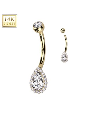 Piercing nombril or jaune 14K goutte zircon | Bijou luxe