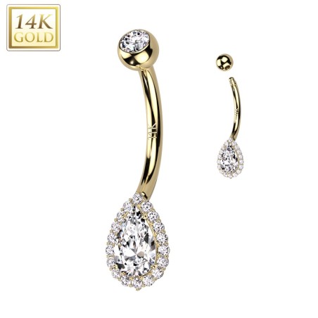 Piercing nombril or jaune 14K goutte zircon | Bijou luxe