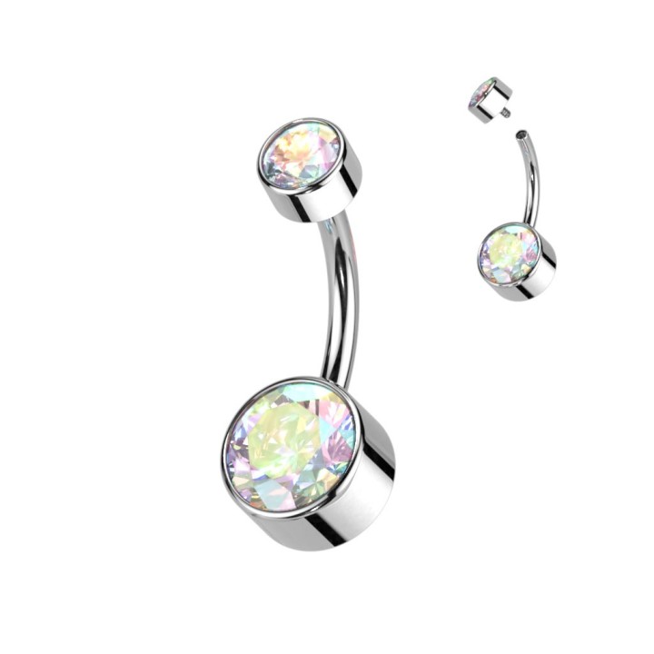 Piercing nombril titane cristaux Aurore Boréale – Hypoallergénique