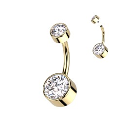 Piercing nombril titane doré cristaux blancs – Hypoallergénique