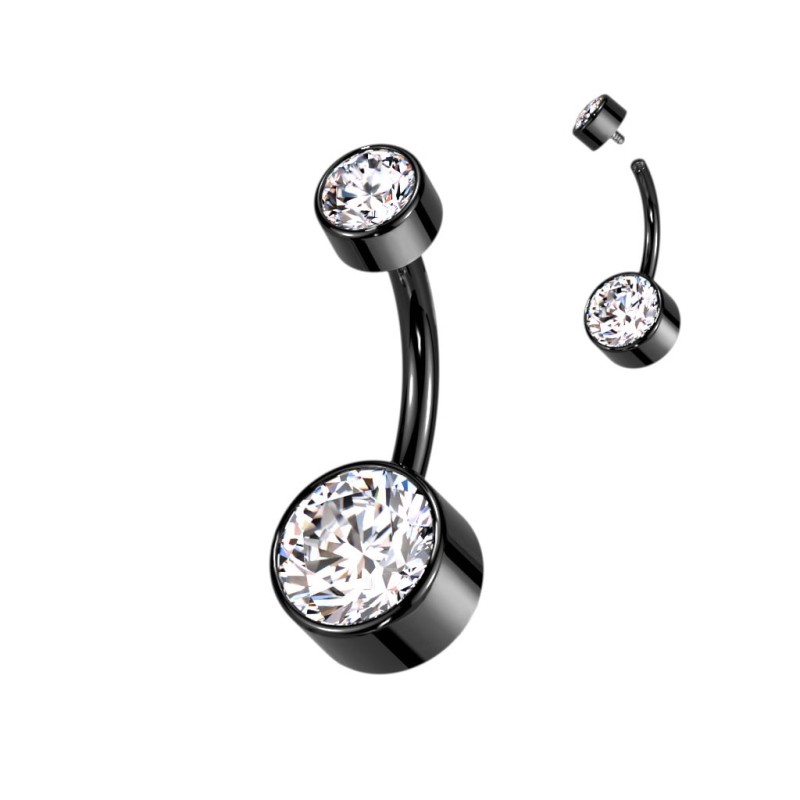 Piercing nombril titane noir cristaux