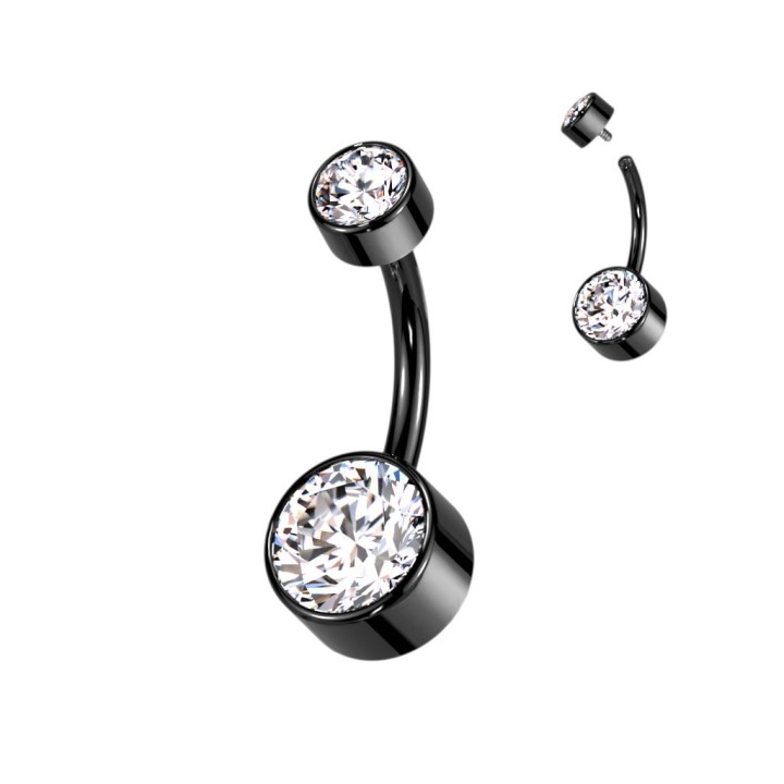 Piercing nombril titane noir cristaux blancs – Élégant & durable