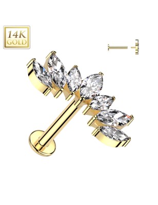 Piercing hélix or jaune 14K éventail strass marquise
