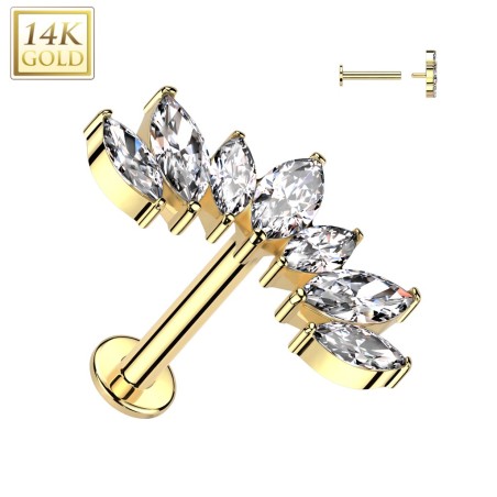 Piercing hélix or jaune 14K éventail strass marquise