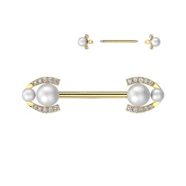 Piercing téton doré perles & strass – Acier chirurgical