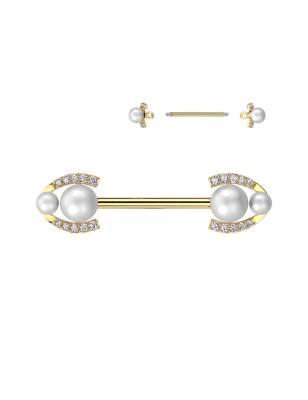 Piercing téton doré perles & strass – Acier chirurgical