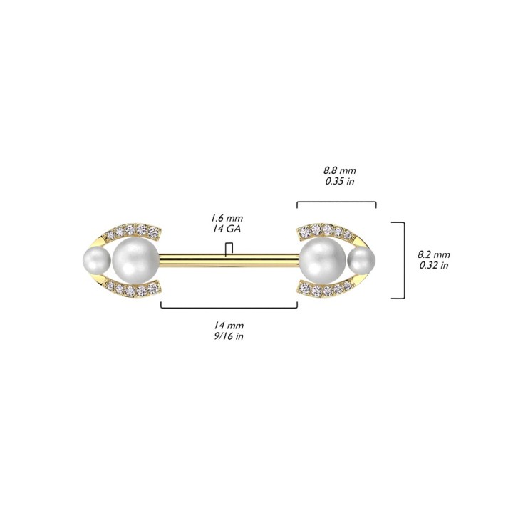 Piercing téton doré perles & strass – Acier chirurgical