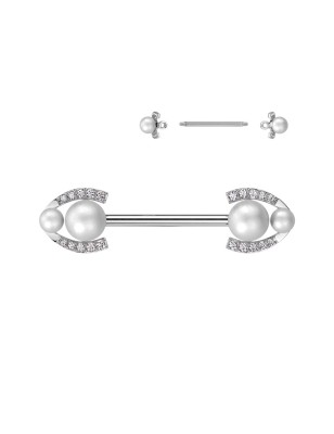 Piercing téton argenté perles & strass – Acier chirurgical