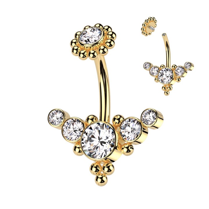 Piercing nombril doré aux zircons – Acier chirurgical