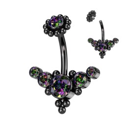 Piercing nombril noir aux zircons vitrail mystique – Acier 316L