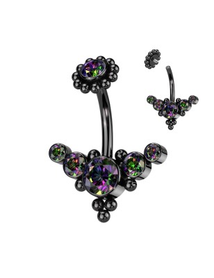Piercing nombril noir aux zircons vitrail mystique – Acier 316L